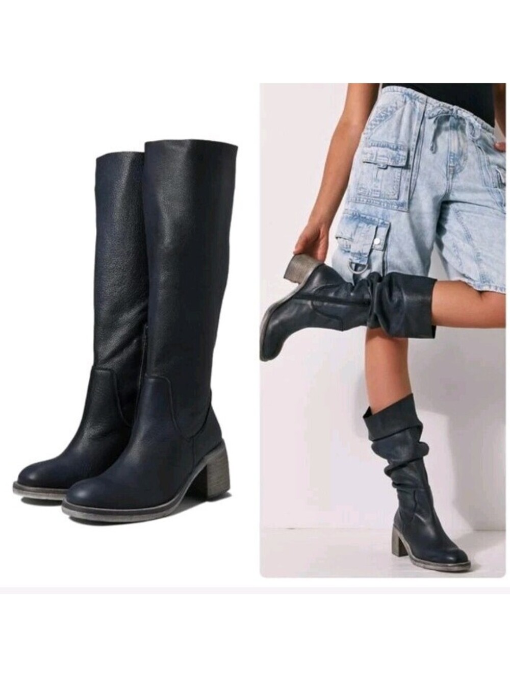 Free People Essential Tall Slouch Boots Black Leather Sz 40